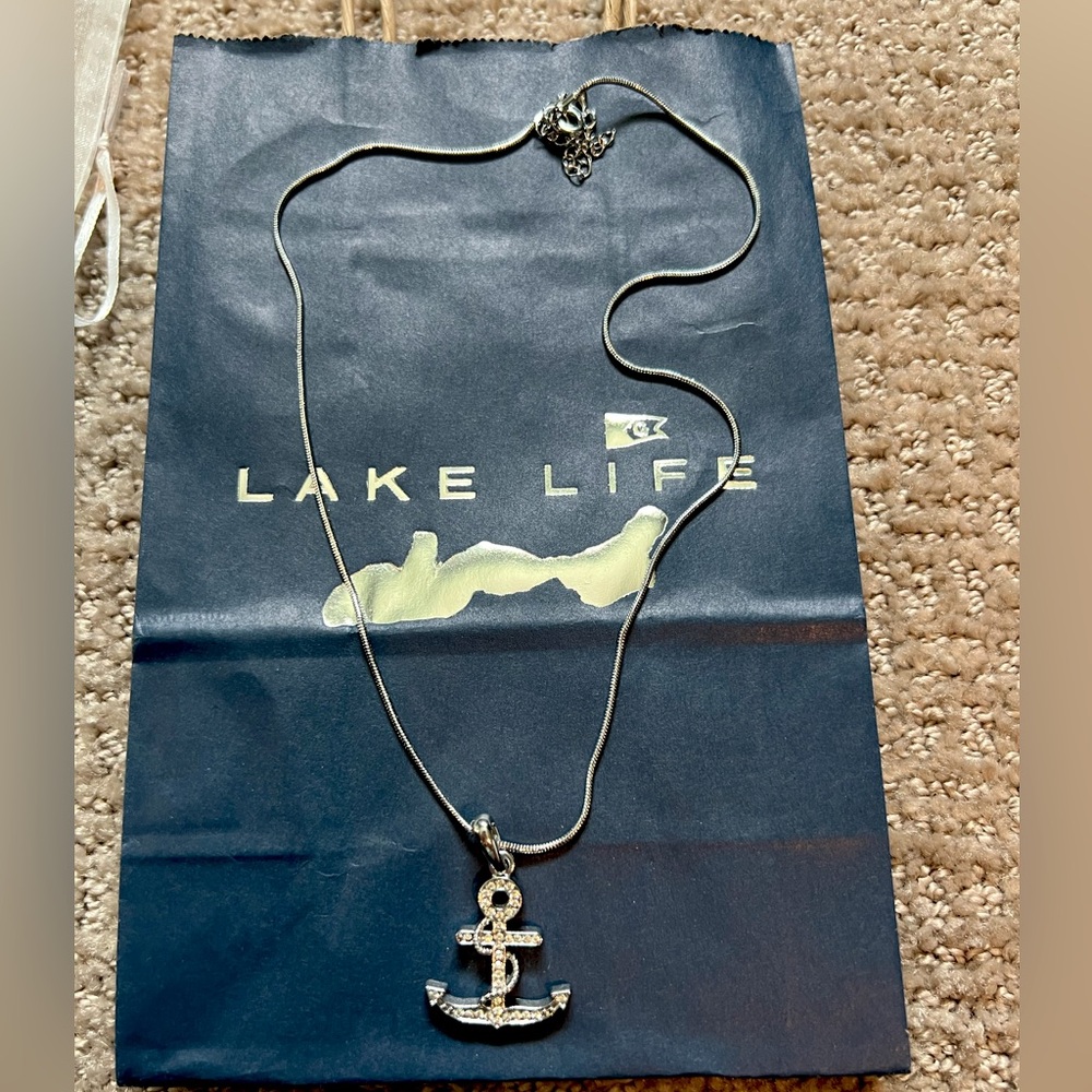 NWOT Silver Anchor Pendant Necklace, lake life, never worn